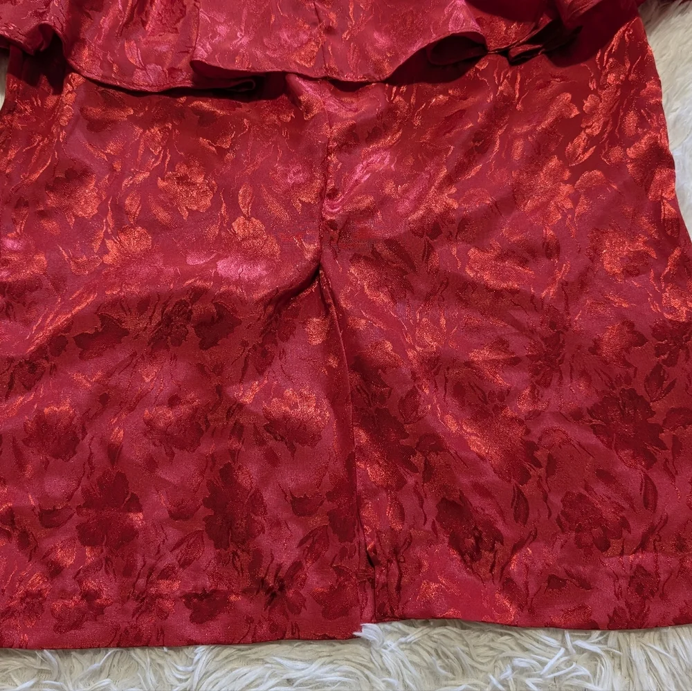 80s Vintage Jodi Schwartz Satin Peplum Ruched Waist Button Back Dress Size 3 - Picture 8 of 14